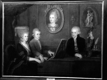 Mozart's Family Portrait: Leopold Mozart, his wife, Maria Anna, and Wolfgang Amadeus Mozart playing the piano