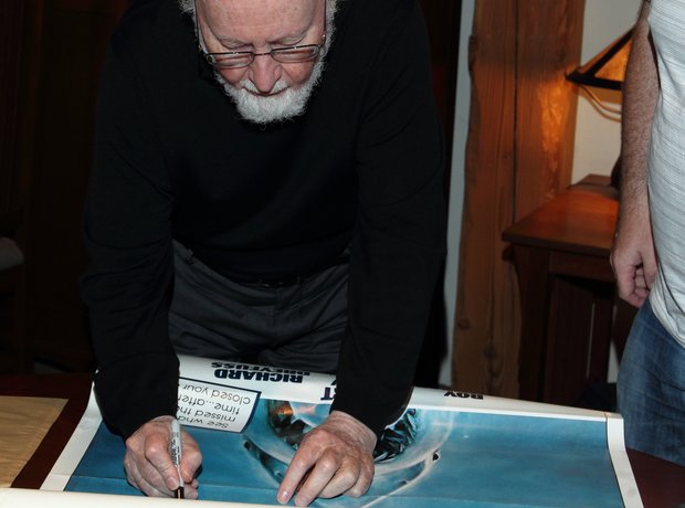 John Williams signs Jaws poster