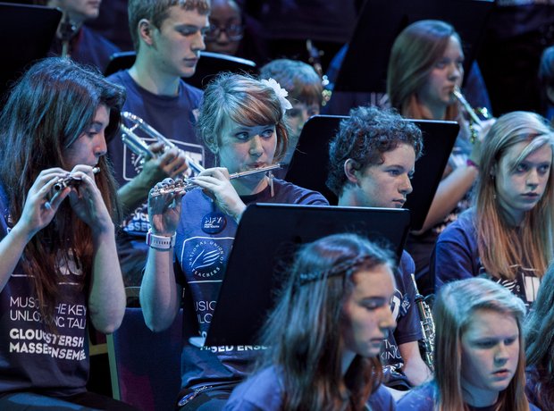 Gloucestershire Massed Ensemble prepare for their 