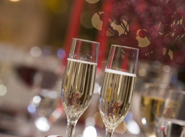 champagne at Christmas with candles