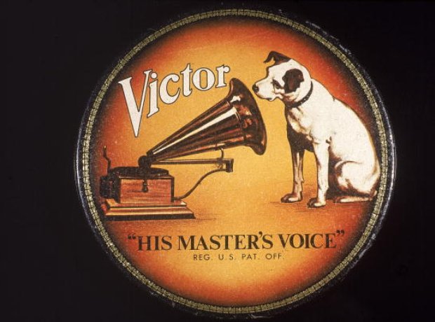 VICTOR PHONOGRAPH HIS MASTERS VOICE LOGO ON WHITE PEARL MARBLE 