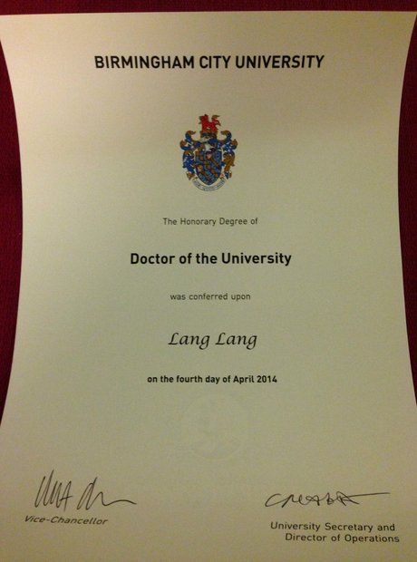 Lang Lang receives honorary doctorate from Birming