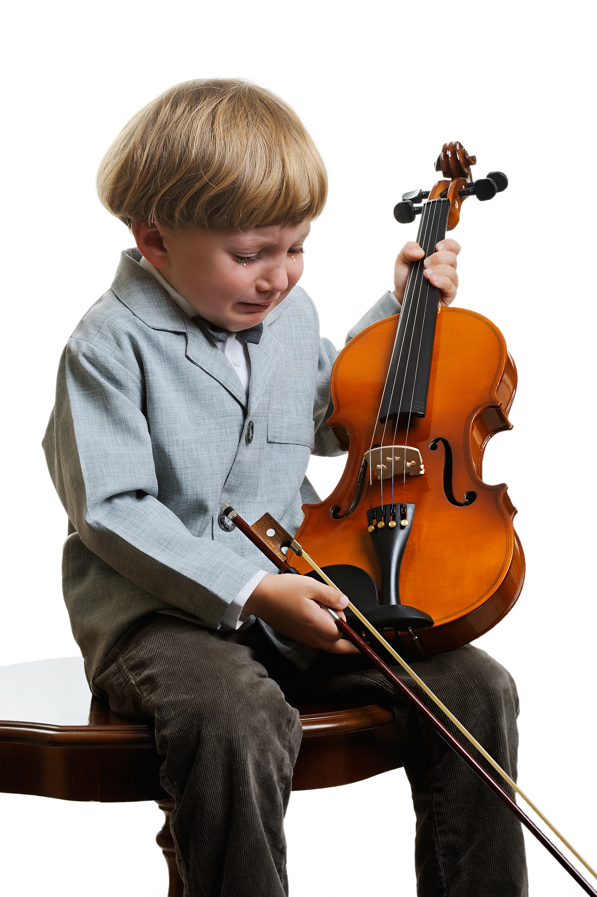 Boy In Bow Tie Crying Holding Violin 1400513469 