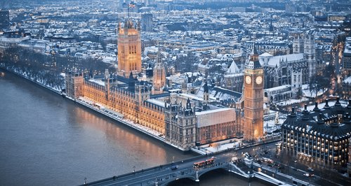 Houses of Parliament winter snow Big Ben