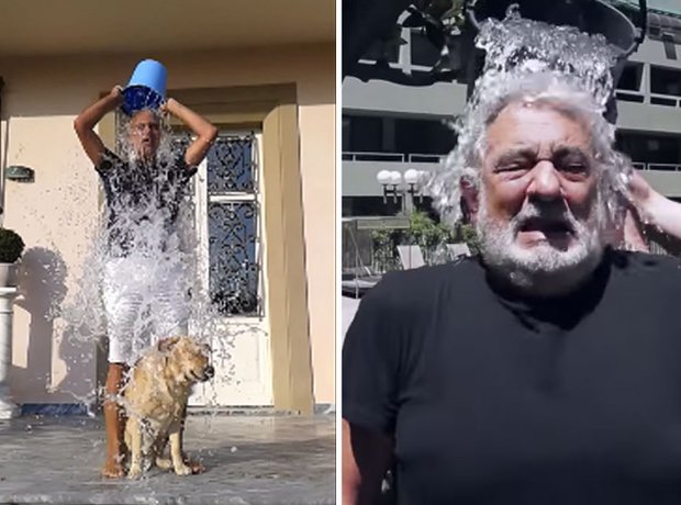 Andrea Bocelli and Domingo ice bucket challenge