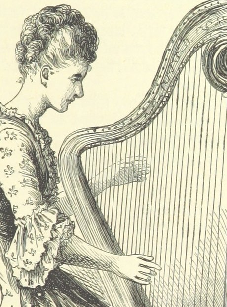 British Library images music woman harp Victorian
