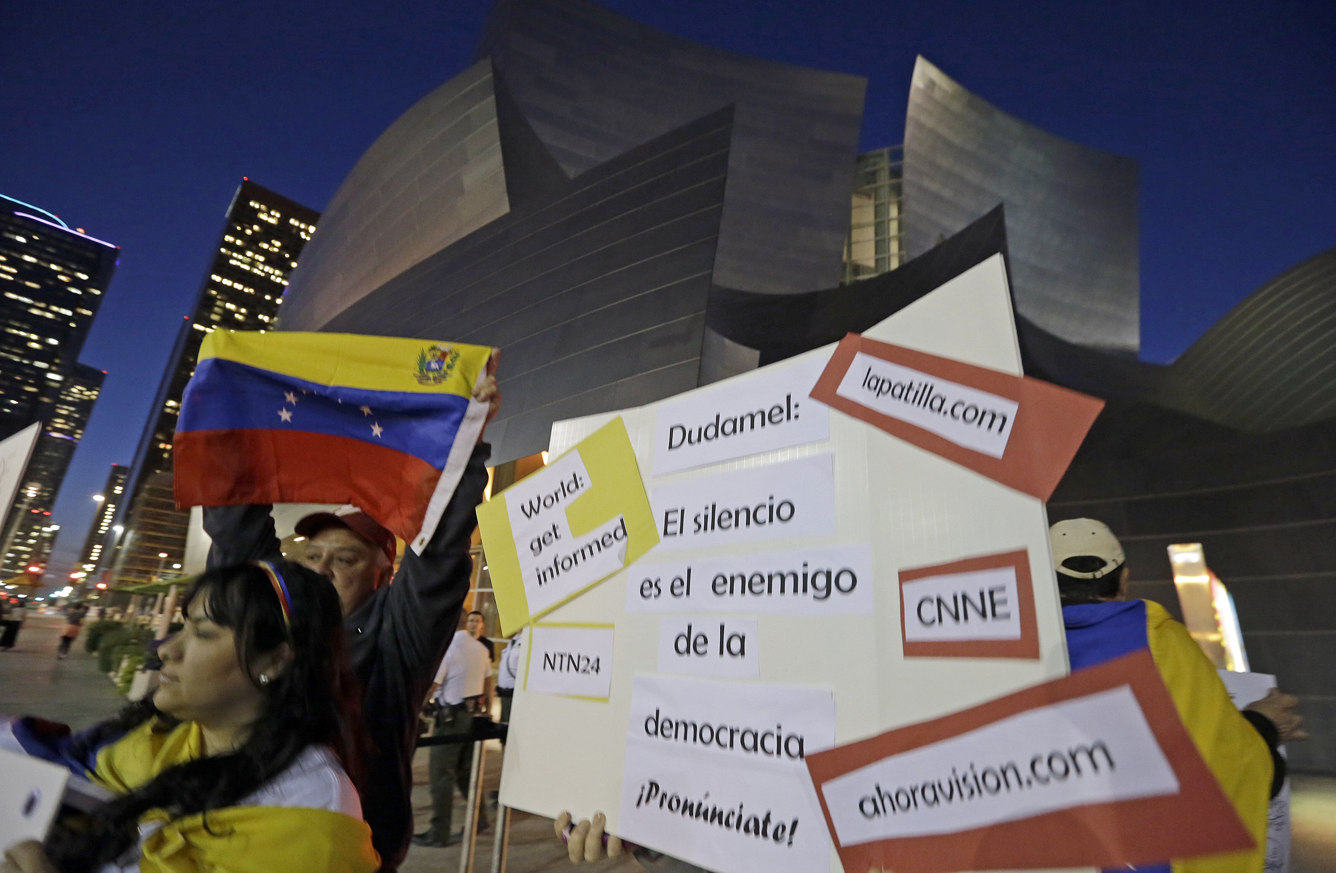 Protestors outside the LA Phil concert hall 2014