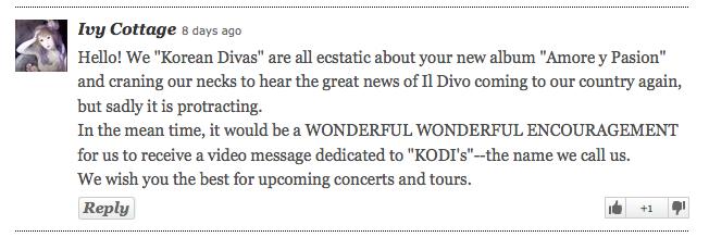 Il Divo fan message KoDis
