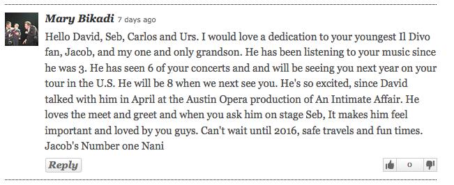 Il Divo fan message Mary and Jacob