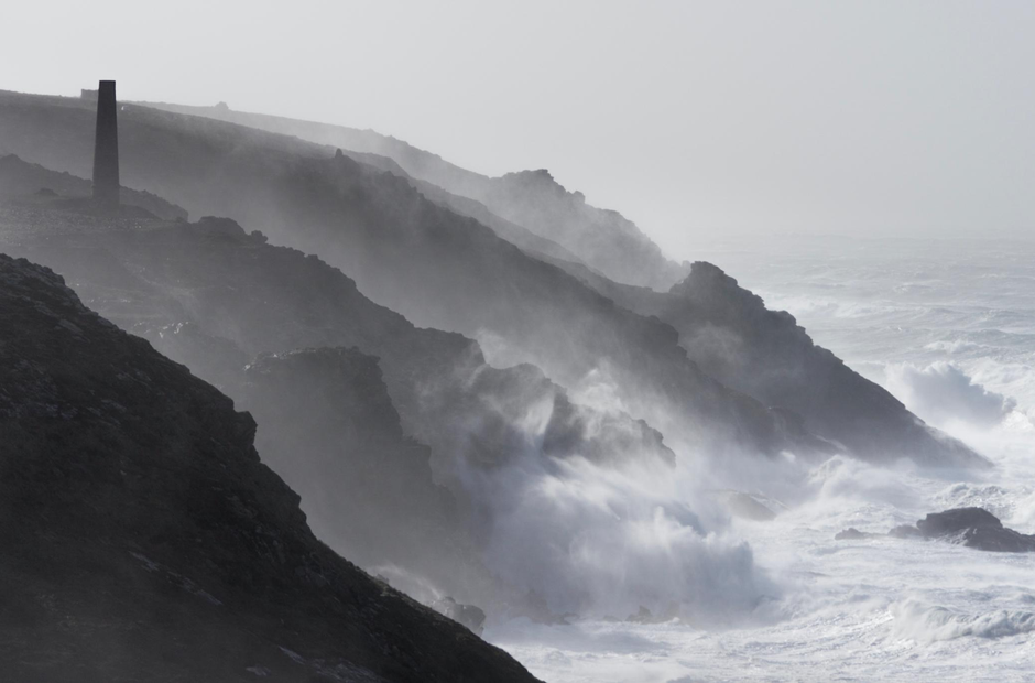 Cornwall waves cliffs tin mine