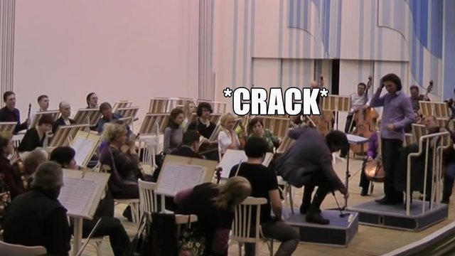 cello explodes in rehearsal