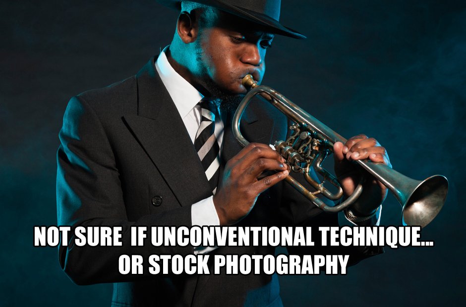 Models struggling with instruments stock photograp