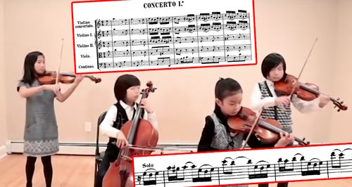 kid quartet playing bach concerto