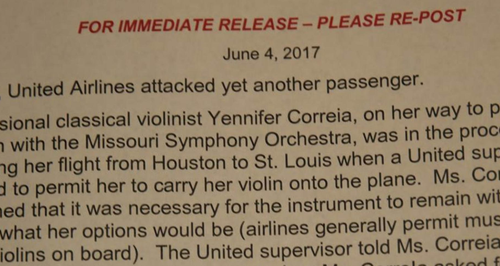 United Airlines violin statement