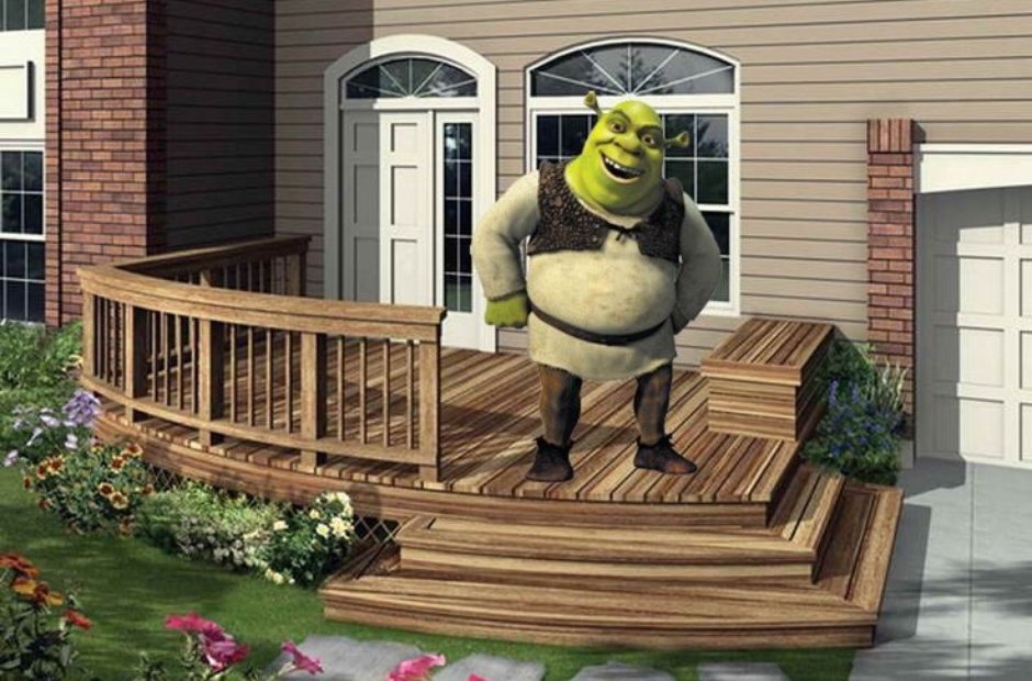 Shrek on a deck
