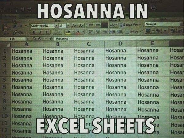 Hosanna in excel sheets
