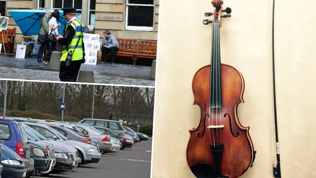 parking attendant crushes violin