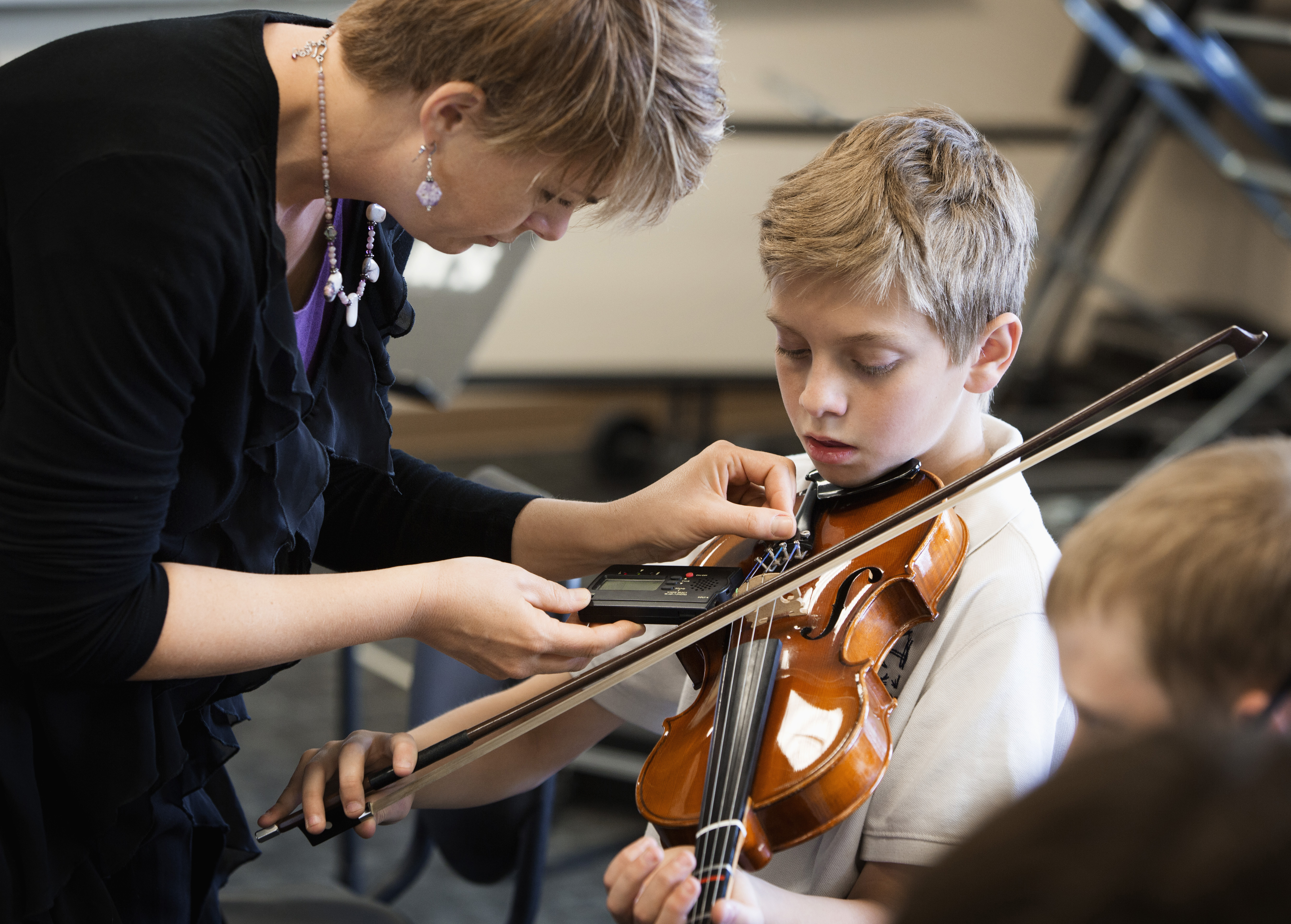 Music teacher and boy