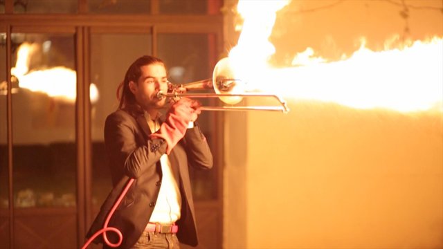 Man invents a flame-throwing trombone that shoots 